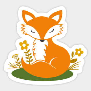 Smiling and sleeping foxes and flowers | orange and light gold | repeat pattern Sticker